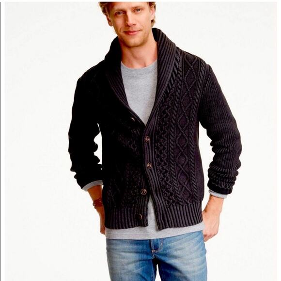 LL Bean Mens Signature Fisherman Cable Knit Sweater Cardigan Charcoal Gray MED - Picture 4 of 16